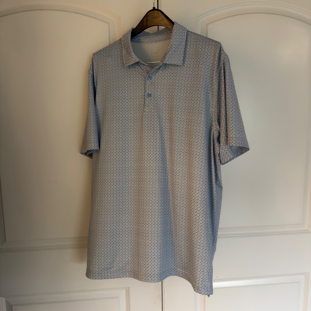 Vineyard Vines Mens Sankaty Performance Polo Shirt Blue Geometric Print XL